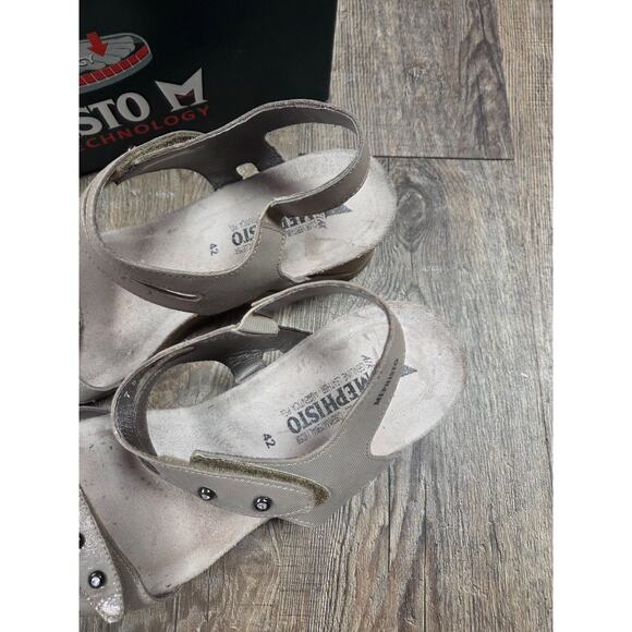 Mephisto Minoa Liz Camel Beige Shimmer Wedge Sandals US Size 12 - Picture 4 of 10
